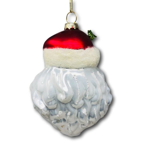 Holiday Lane Santa Claus Head Glass with Holly Leaves Christmas Ornament - Picture 3 of 3